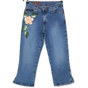 Mu Jeans Capri Crop Cropped Painted Floral‎ Stretch USA 2